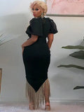 Elegant Beaded Puff Short Sleeve Tassels Party