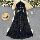 Wear Women's Dress 2025 New Retro Elegant Single-Drace Buckle Waist-Repair Temperament Lace