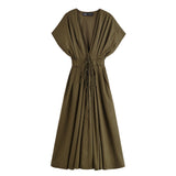 Summer New Women's Folding Shoulder Short-Sleeved Fan Flute Long