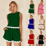 Toloer Spring And Summer 2024 Comfortable Casual Solid Color Sleeveless Shorts Set