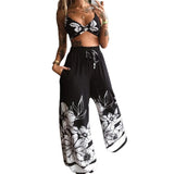 Summer New Women's Printed Sexy Breasts Loose Broad Leg Pants Two