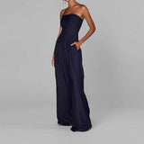 2025 New Women's Sleeveless Sexy Solid-Colored Broad-Legged Trousers