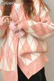 Women Knitted Sweater Loose Single Breasted Students V-neck Lovely Knitwear Korean Oversize Cardigan Winter