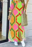 For Women 2023 Spring Summer Casual Loose Print Long Shirt Dress Button Up Long Sleeve Midi Elegant Vintage