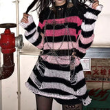 Grunge Striped Knitted Sweater Women Long Pullovers Loose Thin Punk Sweaters Jumpers Mujer Jersey Chic