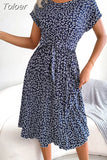 Dress Women 2023 Fashion Floral Print Pleated A Line Dress For Women Short Sleeve High Waist Chic Dresses