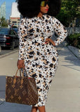 Plus Size Leopard Print Long Bodycon Dress with Full