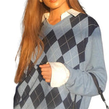 Loose V-Neck Knitted Sweater Pullover Knitted Classic Korean Style Autumn nitted Pullover, Y2K Style Korean Preppy
