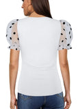 Sweet U-Neck Puff Sleeve Dot Print Regular