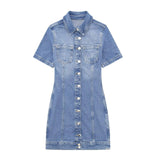 Toloer Women's Summer 2024 New Denim Mini Dress-Outfit