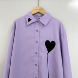 Blouse for Female 2023 Heart Embroidery Casual Korean Fashion Oversize Shirt Loose Femme Womens Tops Tassel Chic