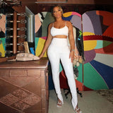 Women PU Summer Stacked Faux Leather Pants High Waist Ruched Side Split Trouser Sexy Fashion Hot Street Party