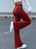 Lace Up Stretch Flare Leg Pants-Outfit