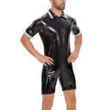 Toloer Plus Size Men's PVC Bright Leather Onesie Sexy Zipper Open Gear Onesie Leather Pants Size Accurate-Outfit