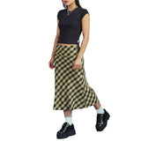 Women's Plaid Print High Waisted Midi Skirt A-Line Bodycon Long Pencil Skirt Y2K Streetwear E-Girl 90S