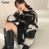 Women Patchwork Loose O-neck Simple All-match Leisure Pullovers New-arrival Korean Stylish Female Knitwear Chic