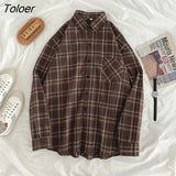 Women Shirts Baggy Plaid Long Sleeve Chic Fashion Simple Casual New Females Spring Tops All-match Streetwear Retro