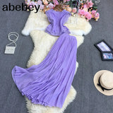 New Spring Autumn Fashion O-neck short sleeve lace patchwork Shirt Top + high waist mid-length pleated Skirt two-piece