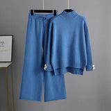 Winter Women Loose Sweater Sets Turtleneck Warm Sweater Top+Wide Leg Long Pants Women Casual Knitted Two Pieces