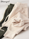 Thick Warm Pants Women Velvet Sweatpants Jogger Elastic High Waist Casual Thick Sweatpants Windproof Pants For