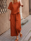 Plus Size Loose Solid Classic Style Color Shirt Trousers Two-piece