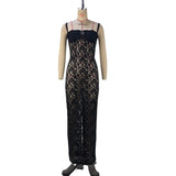 Toloer New Women's Fashion One-Word Collar Sexy Perspective Lace Slim Halter Dress-Outfit