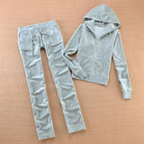 / Fall/2020 Women's Brand Velvet fabric Tracksuits Solid color Velour suit women Track suit Hoodies and Pants sapphire