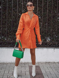 Fashion Cross Women Orange Shirt Dress Pleated Long Sleeves Tunic Dress Mini High Street 2022 Summer Dresses