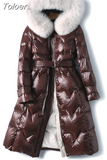 Design Winter 90 White Duck Down Coat Women Warm Fox Fur Zipper Collar Detachable High Street Adjustable Waist