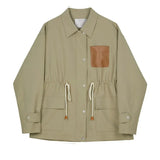 Women Coffee Leather Drawstring Big Size Trench New Lapel Long Sleeve Windbreaker Fashion Tide Spring Autumn 2023
