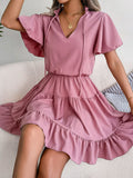 Neck Tiered Flutter Sleeve Mini