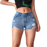 Summer New Repair Hole Denim Shorts Personality Street Fur Hot Pants