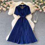 French Dress Women Korean Style Short Sleeve Solid Office Lady Dresses Summer Casual Vacation Beach