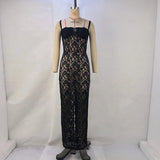 Toloer New Women's Fashion One-Word Collar Sexy Perspective Lace Slim Halter Dress-Outfit