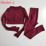 Seamless Gym Sets High Waist Gym Mesh Leggings Shirts Suit Long Sleeve Fitness Workout Sports Running Thin Sport