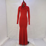 Toloer Women's Fall 2024 New Fashion Temperament Pure Color Slim Hooded Long-Sleeved Dress-Outfit