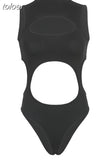 Sexy Cut Out Backless Body Suits Women Night Club Outfit Techwear Black Sleeveless Backless Bodysuit Top