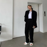 Office Lady Blazer Sets Loose Two Piece Set Women Korean Style High Waist Wide Leg Trousers Pants Suits Casual Suit Coat 2