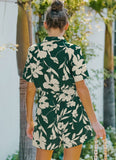 Printed Casual Turn-down Collar Short Sleeves Floral Print Belted Loose
