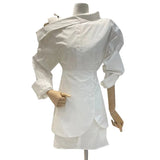 TWOTWINSTYLE White Vintage Dress For Women Irregular Collar Long Sleeve High Waist Patchwork Fake Two Mini Dresses Female