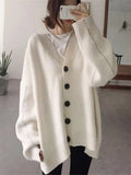 New Autumn Winter Women Sweater Solid Color Loose V-neck Mid-length Sweater Knitted Cardigan Coat Top Cropped Cardigan