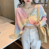 2022 Knitted Cardigan Button Up Korean Cute Sweaters Cropped Cardigan Women Kawaii Crop Sweater Knitting Top