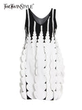 TWOTWINSTYLE Patchwork Colorblock Tank Dress For Women V Neck Sleeveless High Waist Loose Mini Dresses Female Summer Clothes