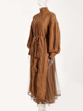 Women Camel Bandage Hem Slit Long Knitting Casual Dress New Turtleneck Long Sleeve Fashion Tide Spring Autumn 2023