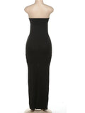 Black Slit Tube Maxi Dress-Outfit