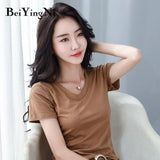 Cotton V-neck Tshirt Female Korean Hipster Basic Short Sleeve T-shirt Women Harajuku Casual Vintage Tee Shirts