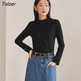 Women Bottoming T-shirt 2023 Spring Long Sleeve Half Turtleneck Far-infrared Heating Tees Warm Basic All Match