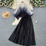 Suit Female Strap To Waist Gradient Color Pressure Folding Shirt High Waist 100 Folded Skirt Two
