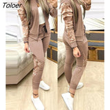 of Two Fashion Pieces for Women Leopard Print Contrast Sequin Zip Up Jacket & Pants Set Daily Clothes Women Sporty