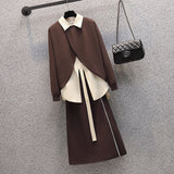 Spring Creative Shirt Personalized Long Sleeve T-shirt High Waist Pants Three Piece Elegant Women's Pants Set Casual